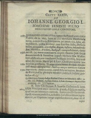Caput XXXIV. De Johanne Georgio I. Joachimi Ernesti Filio Dessaviensis Lineae Conditore