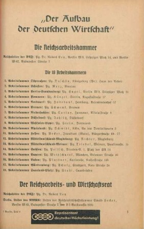 "Der Aufbau der deutschen Wirtschaft"