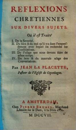Reflexions chrétiennes sur divers sujets