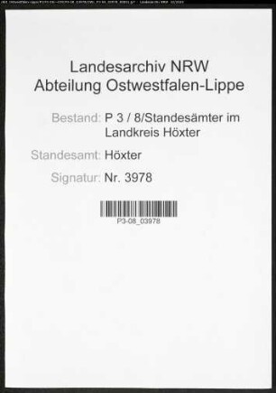 Sterberegister Standesamt Höxter