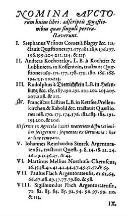 Nomina Avctorum huius libri: adscriptis Quæstionibus quas singuli pertractaverunt.
