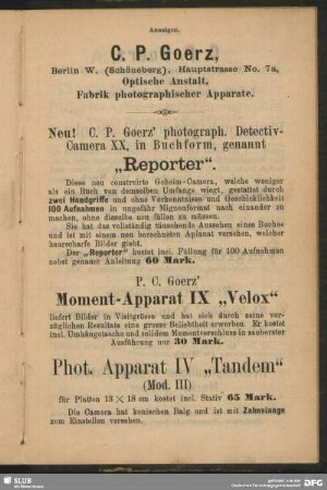 Neu! C.P. Goerz´ photograph. Detectiv-Camera XX in Buchform, genannt "Reporter"