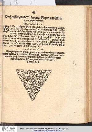 Verheissung und Drämung/Segen und Fluch bey und gegeneinander