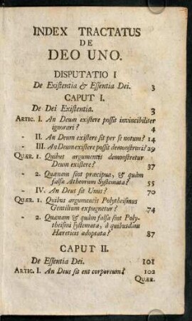 Index tractatus de deo uno.