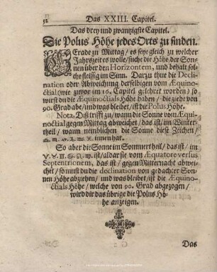 Das drey und zwanzigste Capitel. Die Polus Höhe jedes Orts zu finden.