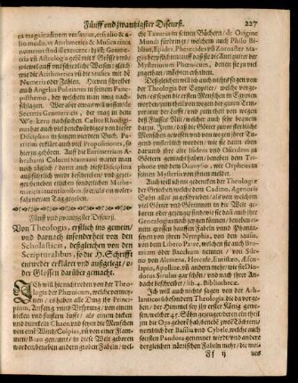 Fünff und zwantzigster Discurß. Von Theologis ...