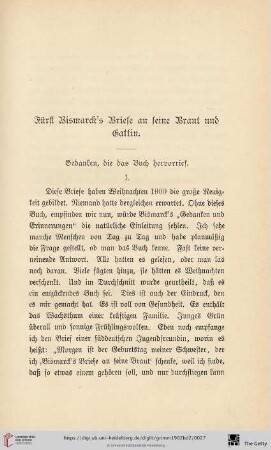 Fürst Bismarck's Briefe an seine Braut und Gattin