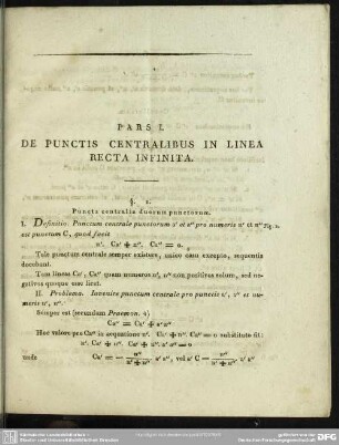Pars I. De punctis centralibus in linea recta infinita