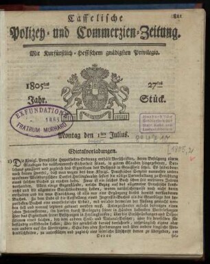 27tes Stueck, Montag den 1ten Julius 1805