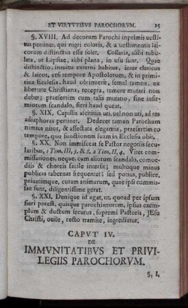 Caput IV. De Immunitatibus Et Privilegiis Parochorum.