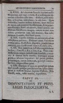Caput IV. De Immunitatibus Et Privilegiis Parochorum.