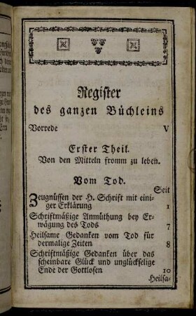 Register des ganzen Büchleins