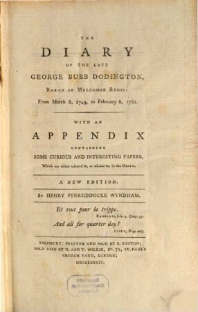 Diary from 1749 to 1761