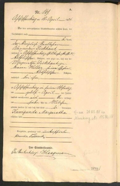 Standesamtsbuch der Stadt Aschaffenburg: Geburten 365/1900 - 184/1901
