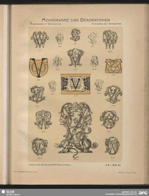 Dekorationen [Serviettenband], Alliance-Monogramme, Monogramme mit einzelnen Buchstaben