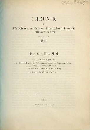 Chronik der Martin-Luther-Universität Halle-Wittenberg in Halle (Saale). 1883