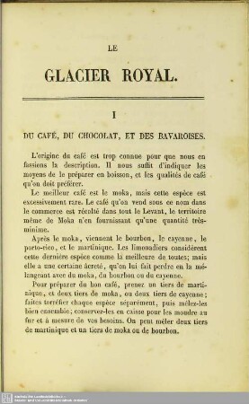 I. Du café, du chocolat, et des bavaroises