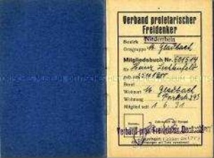 Mitgliedsausweis des Verbandes Proletarischer Freidenker