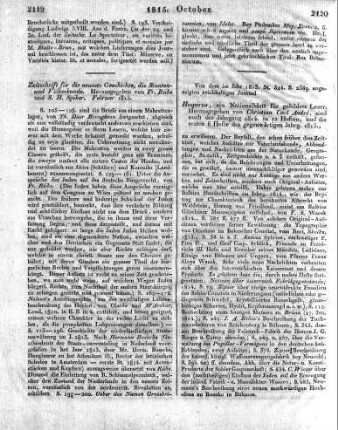 Zeitschrift für die neueste Geschichte, die Staaten- und Völkerkunde. Herausgegeben von Fr. Rühs und S. H. Spiker. Februar 1815.