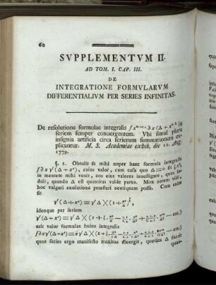 Supplementum II. Ad Tom. I. Cap. III. De integratione formularum differentialium per series infinitas.