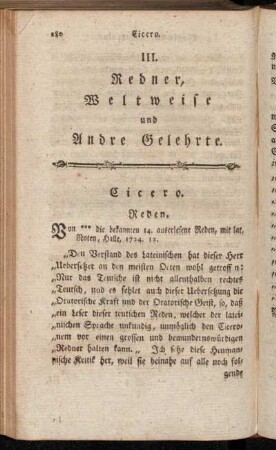 III. Redner, Weltweise und Andre Gelehrte.