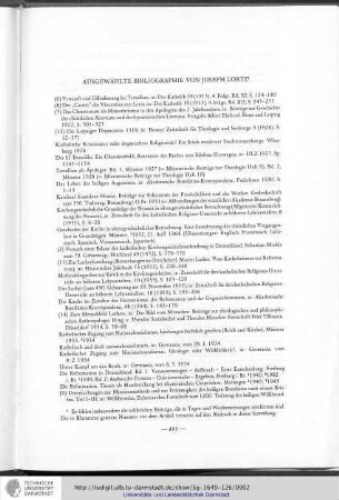 Ausgewählte Bibliographie von Joseph Lortz
