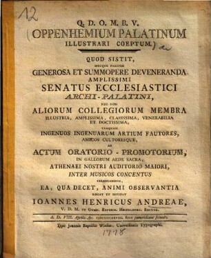 Oppenhemium Palatinum Illustrari Coeptum
