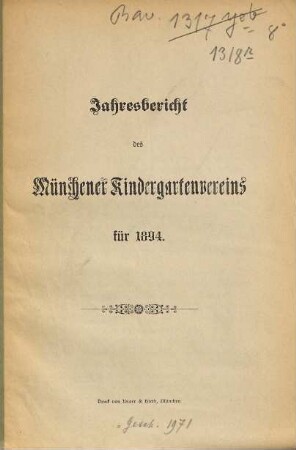Jahres-Bericht des Münchener Kindergarten-Vereines. 1895
