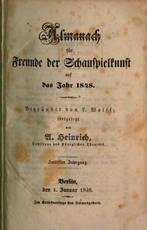 Almanach für Freunde der Schauspielkunst. 12. 1848