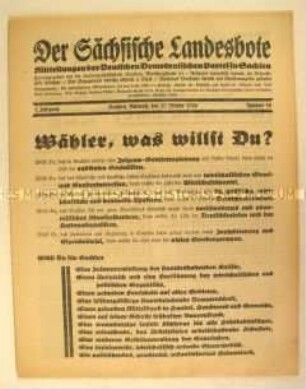 Mitteilungsblatt der DDP Sachsen zur Landtagswahl 1926