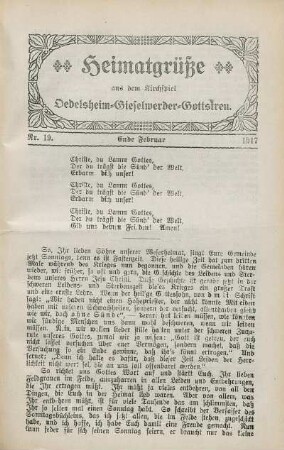 19.1917: Heimatgrüße aus dem Kirchspiel Oedelsheim, Gieselwerder, Gottstreu