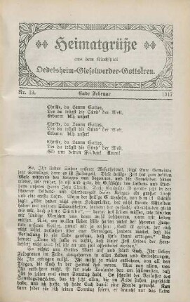 19.1917: Heimatgrüße aus dem Kirchspiel Oedelsheim, Gieselwerder, Gottstreu