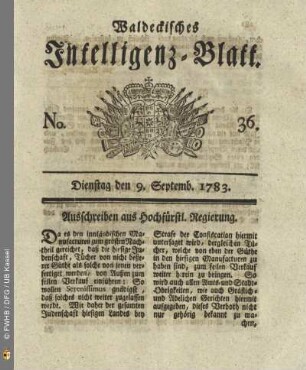 No. 36, Dienstag den 9. Septemb. 1783