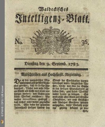 No. 36, Dienstag den 9. Septemb. 1783