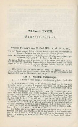 Abschnitt XXVIII. Gewerbe-Polizei
