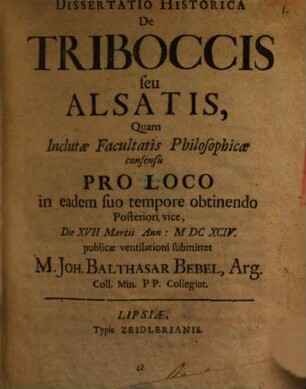 Dissertatio Historica De Triboccis seu Alsatis