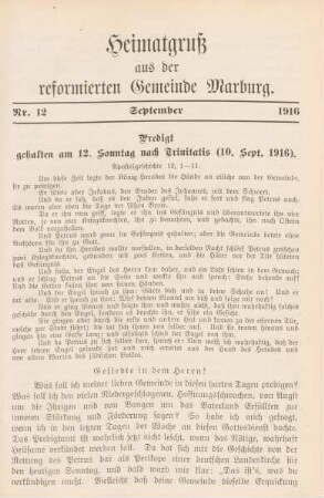 12.1916: Heimatgruß aus der reformierten Gemeinde Marburg