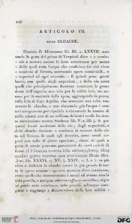 Articolo VII. Delle Cloache