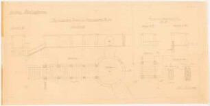 Garten Hagen, Schloss Birlinghoven, St. Augustin: Pergola zwischen Rosen- und Staudengarten: Grundriss, Ansicht, Schnitt 1:50
