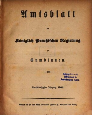 Amtsblatt des Regierungspräsidenten in Gumbinnen. 54. 1864