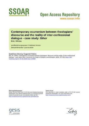 Contemporary ecumenism between theologians’ discourse and the reality of inter-confessional dialogue - case study: Bihor
