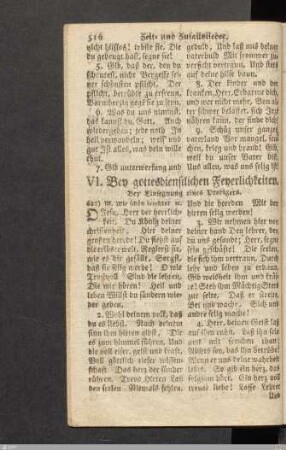 VI. Bey gottesdienstlichen Feyerlichkeiten.