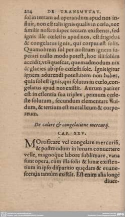 De calore et congelatione mercurij. Cap. XXV.