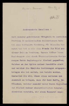 Brief von Guido Henckel von Donnersmarck an Gottlieb Planck, Berlin, 29.4.1910