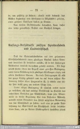 Umfangs-Verhältnisse zwischen Spiritusfabirk und Landwirthschaft