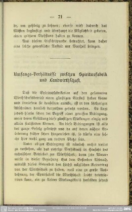 Umfangs-Verhältnisse zwischen Spiritusfabirk und Landwirthschaft