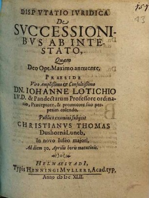 Disputatio Iuridica De Successionibus Ab Intestato