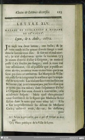Lettre XLV. Madame De Coulanges A Madame De Sévigné. Lyon, le 1. Août, 1672