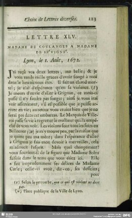 Lettre XLV. Madame De Coulanges A Madame De Sévigné. Lyon, le 1. Août, 1672