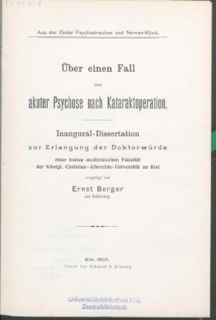 Über einen Fall von akuter Psychose nach Kataraktoperation